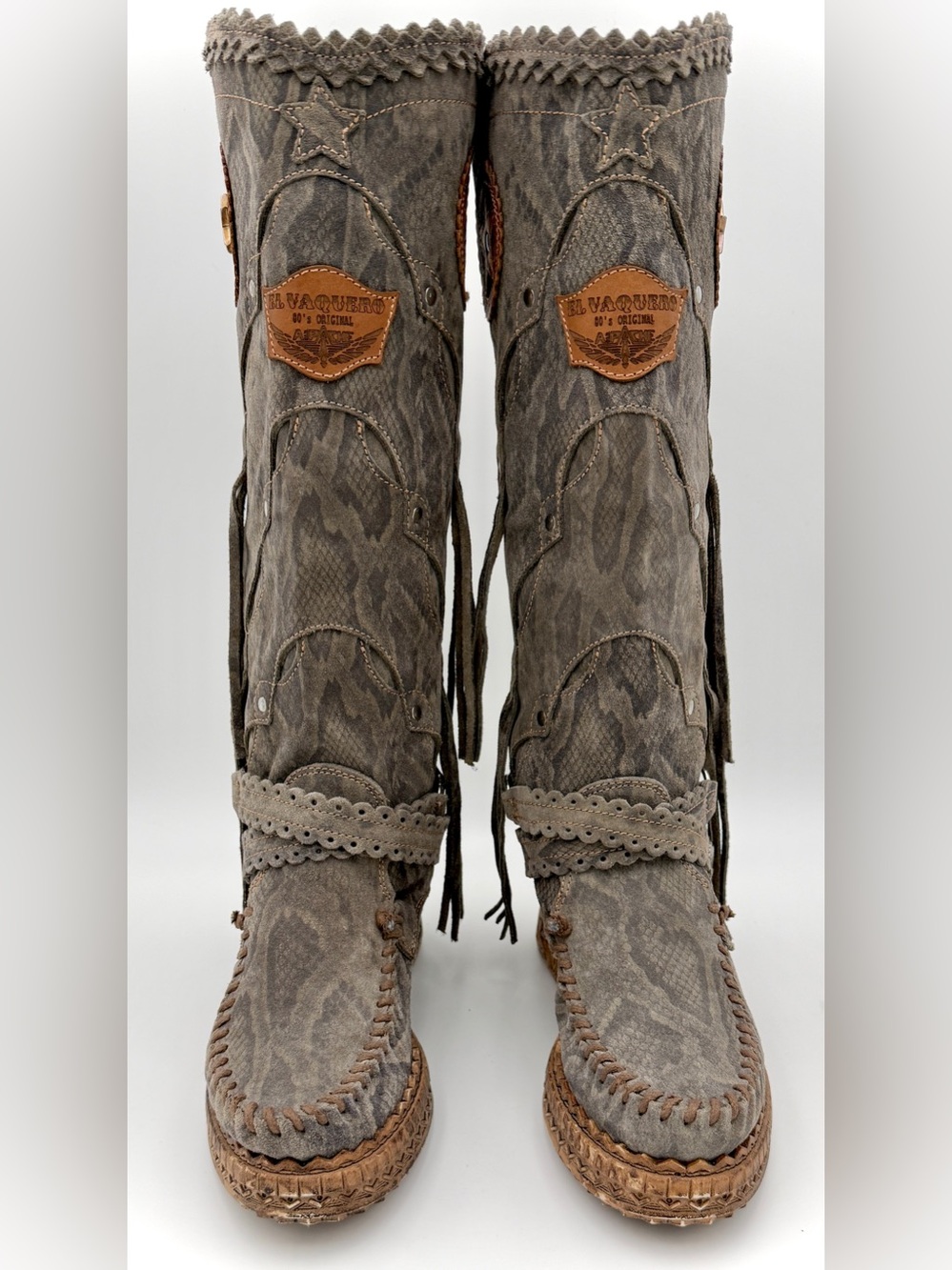 El Vaquero Mirea | Reptile Vine | Sz 39 - Women’s Wedge Moccasin Boots NEW - Picture 3 of 11